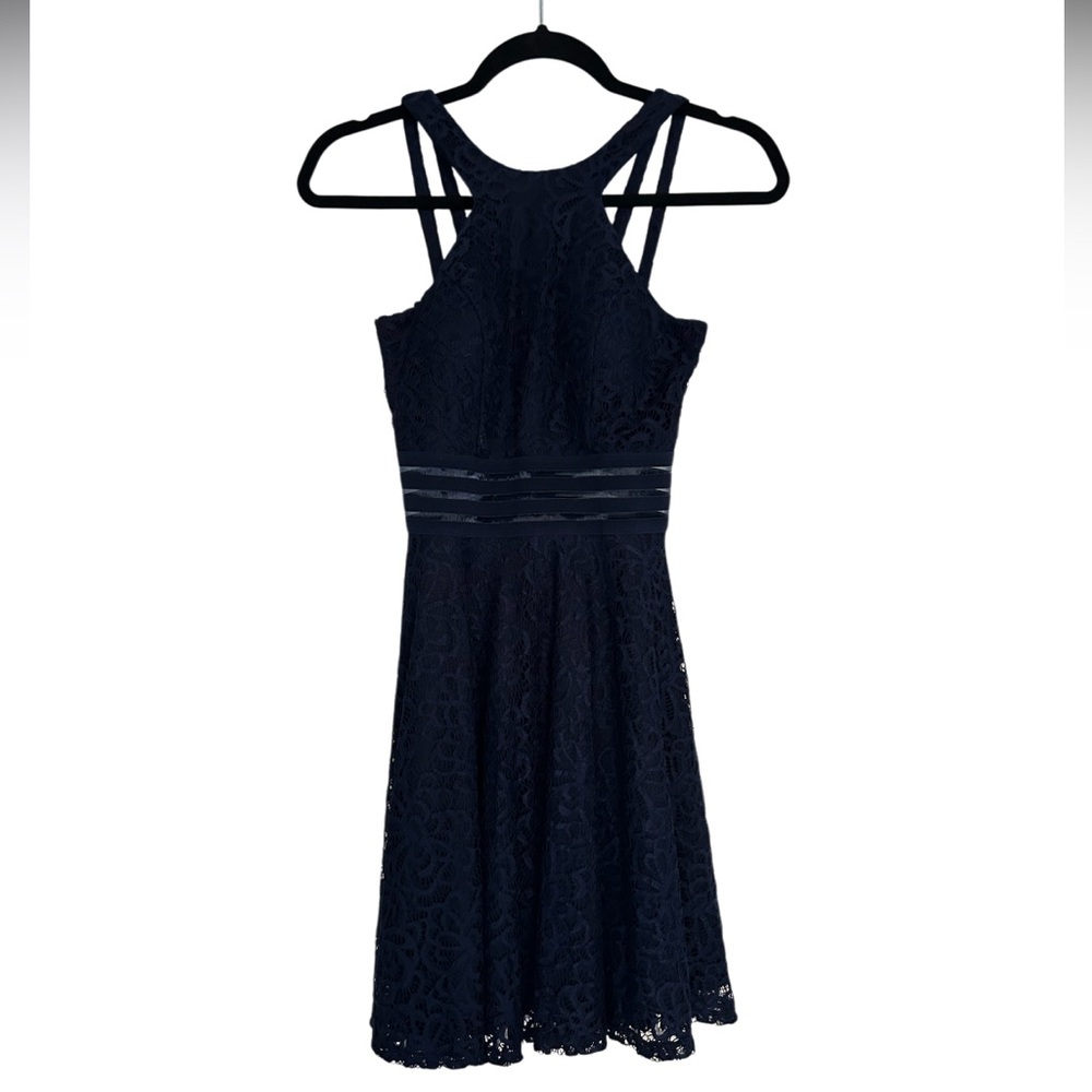 Women’s Semi-Formal Lace Dress w Waist (padded) - Navy